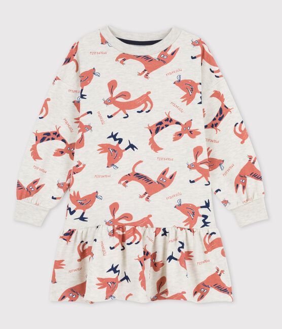 Meisjesjurk met lange mouwen in molton beige MONTELIMAR/wit MULTICO