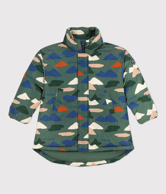 Halflange jas met print voor jongens/meisjes groen VALLEE/ecru MULTICO