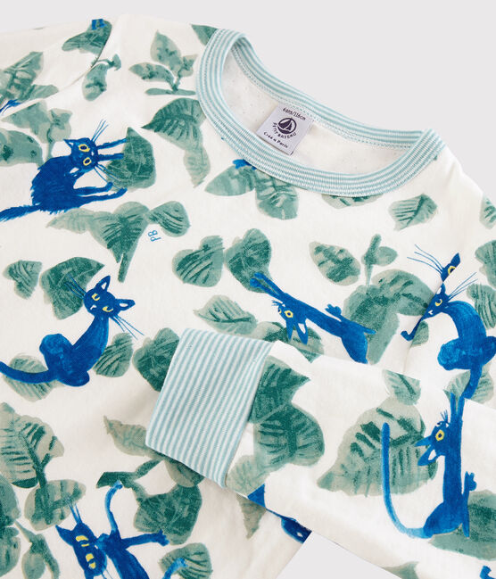 Pyjama imprimé chats petit garçon en tubique blanc MARSHMALLOW/blanc MULTICO
