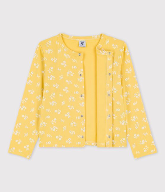 Cardigan imprimé en coton enfant fille jaune ORGE/blanc MARSHMALLOW