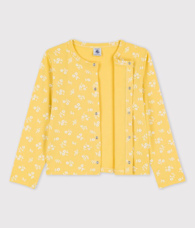 Cardigan met print voor meisjes in katoen geel/wit