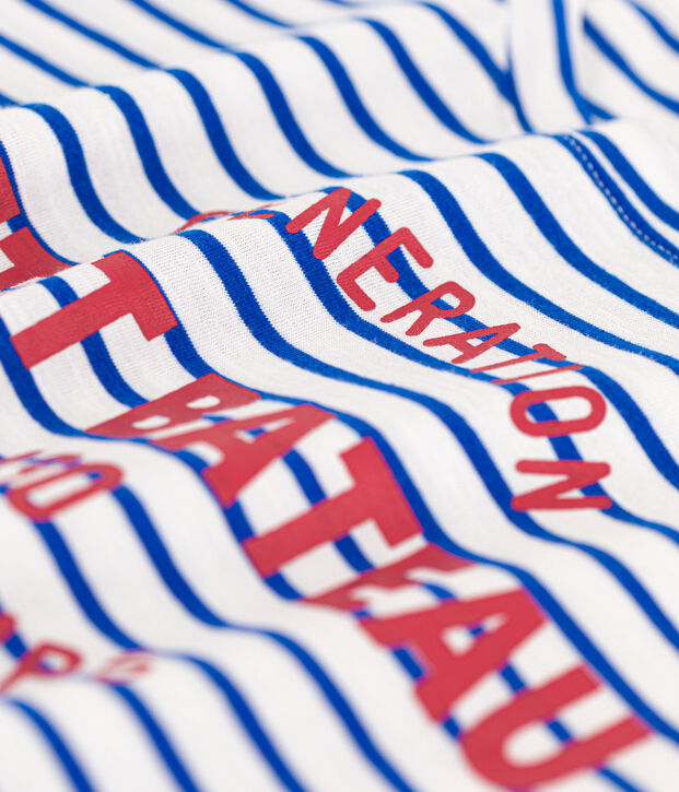 Tee-shirt LE DROIT 130 ans col rond en coton Femme blanc/bleu