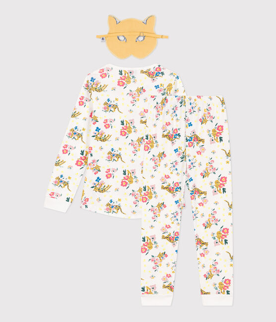 Lichtgevende verkleedpyjama met panternmasker van katoen voor kinderen wit MARSHMALLOW/wit MULTICO