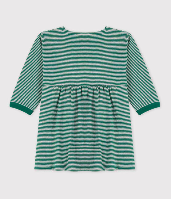 Jurk met lange mouwen in tubic met milleraies-strepen voor baby's EVERGREEN/ FUMEE