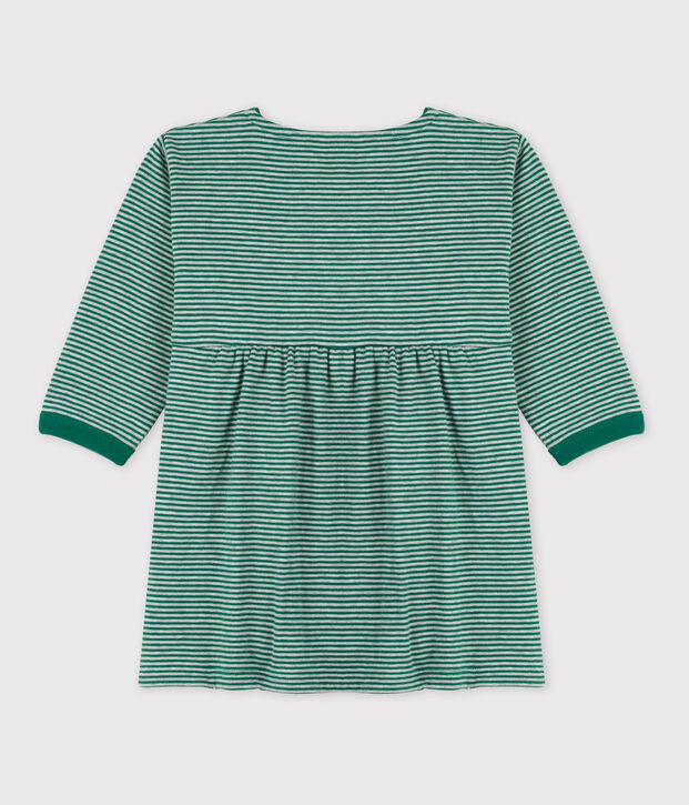 Robe manches longues ray&eacute;e milleraies b&eacute;b&eacute; en tubique vert/gris