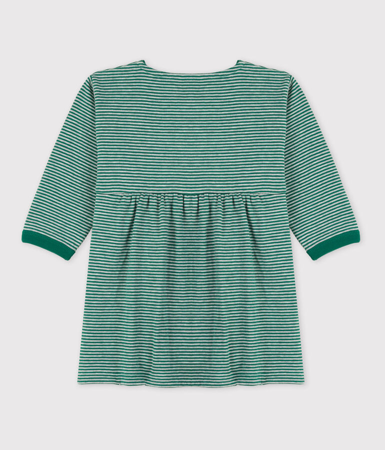 Robe manches longues ray&eacute;e milleraies b&eacute;b&eacute; en tubique vert/gris