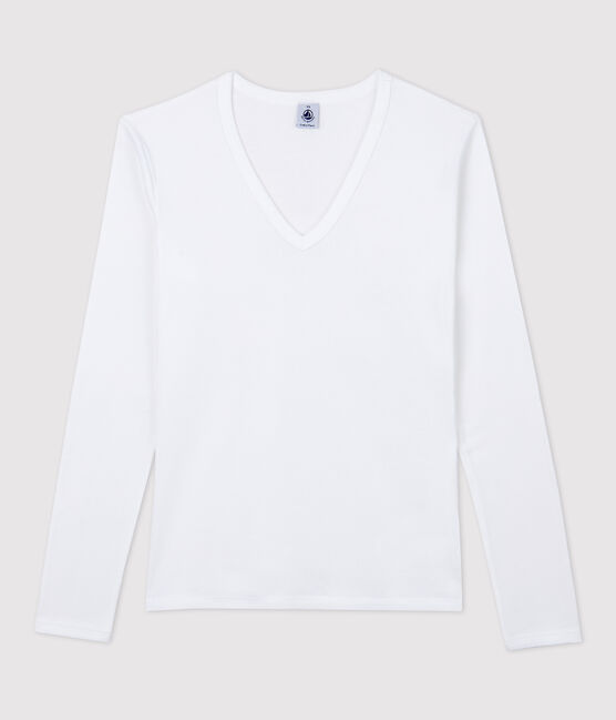 Iconisch katoenen Dames T-shirt met V-hals wit ECUME