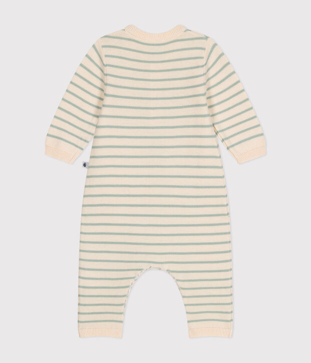 Combinaison longue en tricot b&eacute;b&eacute; &eacute;cru/vert