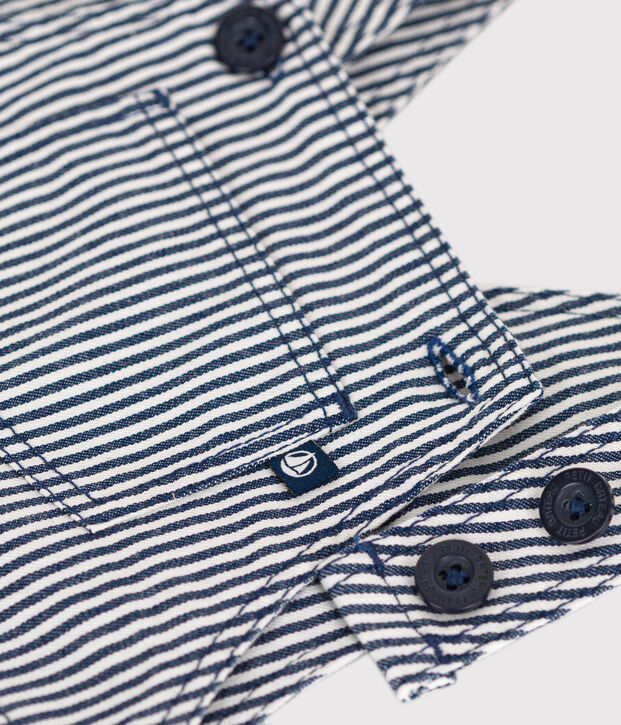 Salopette courte en toile b&eacute;b&eacute; bleu/blanc