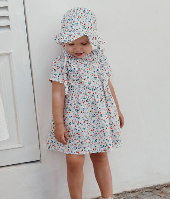 Katoenen babyjrukje met korte mouwen en bloemenprint wit MARSHMALLOW/wit MULTICO