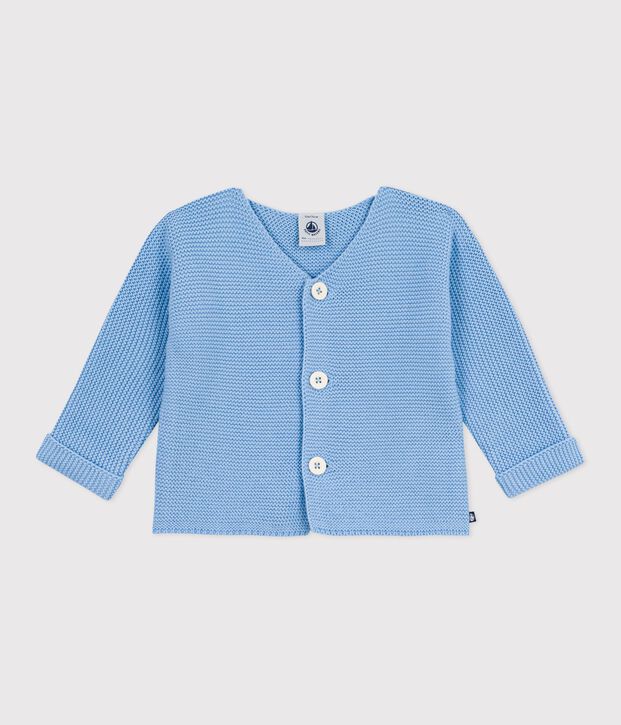 Cardigan b&eacute;b&eacute; tricot point mousse en coton bleu clair