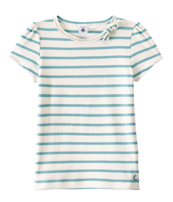 Marinegestreept meisjes-T-shirt wit MARSHMALLOW/blauw MIMI