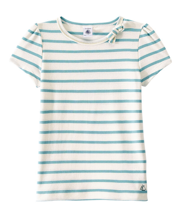 Marinegestreept meisjes-T-shirt wit/groen