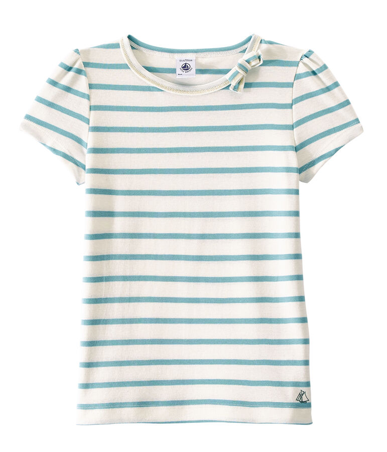 T-shirt fille &agrave; rayure marini&egrave;re blanc MARSHMALLOW/bleu MIMI