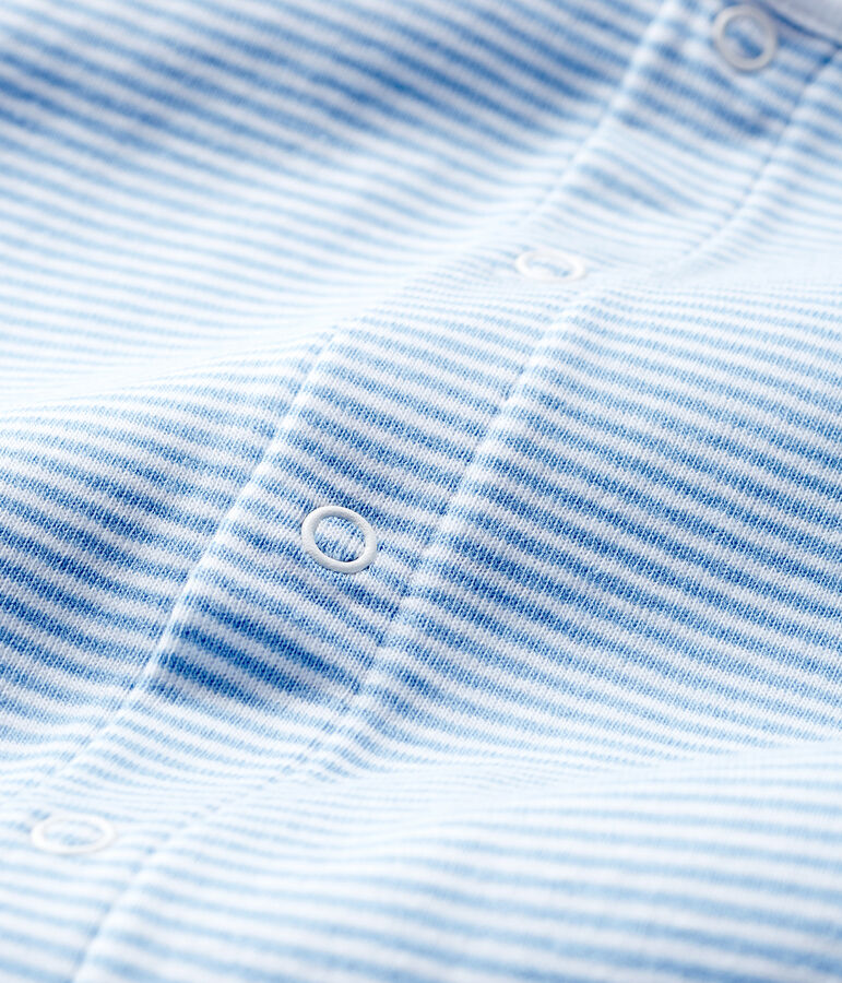 Bodyjama zonder voetjes babymeisje van gebreide stof blauw ACIER/wit MARSHMALLOW