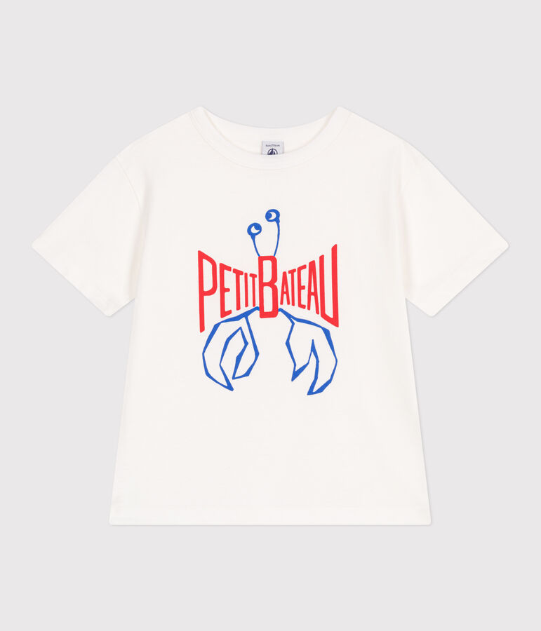 Katoenen T-shirt met korte mouwen en print voor kinderen wit MARSHMALLOW