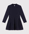 Meisjesjurk met lange mouwen in twee materialen blauw SMOKING