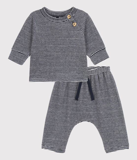 Tweedelig babysetje van velours uit katoen blauw SMOKING/wit MARSHMALLOW
