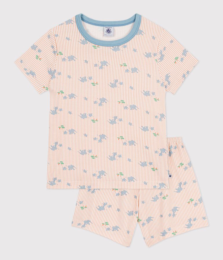 Pyjama short enfant en coton imprim&eacute; &eacute;l&eacute;phants blanc/multicouleur