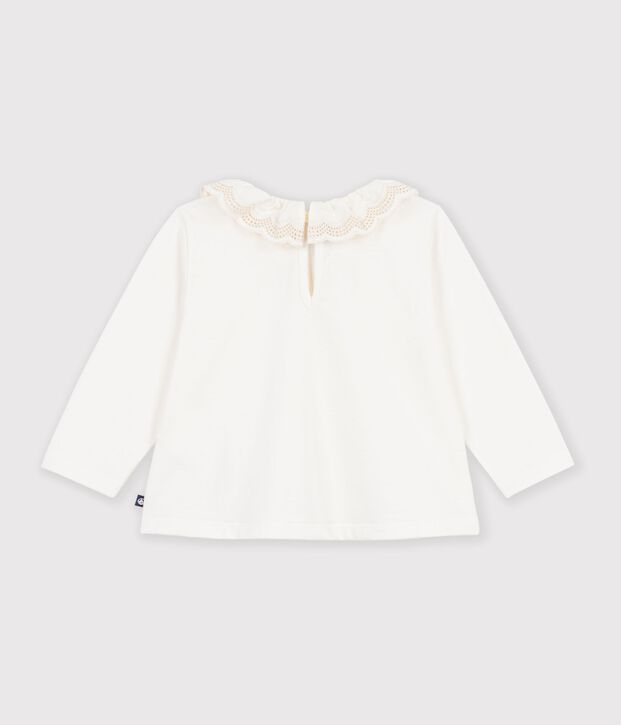 Tee-shirt b&eacute;b&eacute; en coton manches longues uni blanc