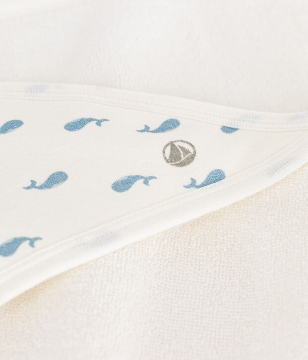 Carr&eacute; de bain b&eacute;b&eacute; en coton blanc/bleu