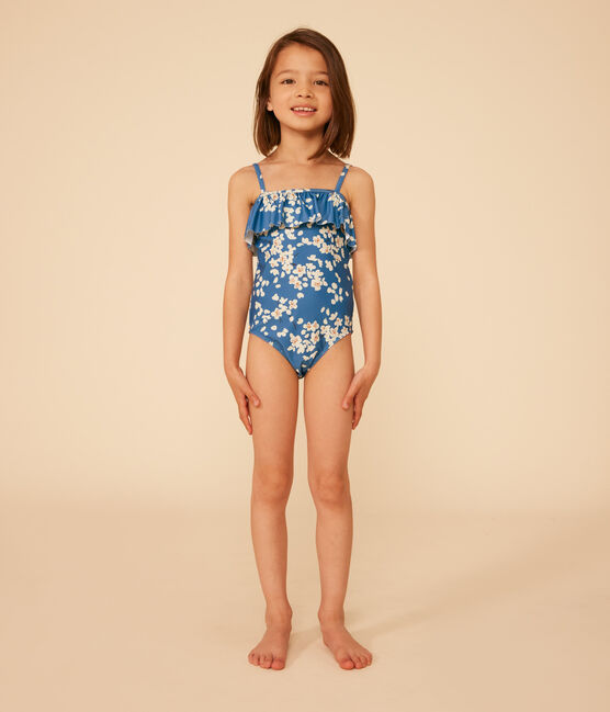 Meisjesbadpak uit 1 stuk met print blauw BEACH/ MULTICO