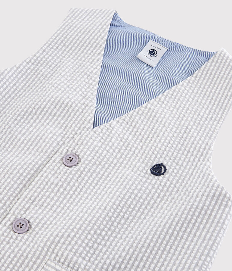 Mouwloos vest van seersucker voor jongens grijs/wit