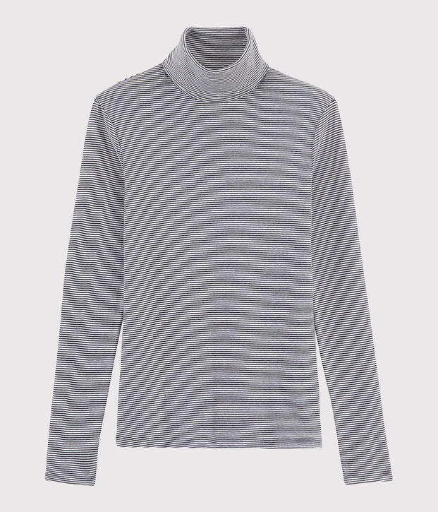 Iconische gestreepte katoenen ondertrui Dames blauw/wit