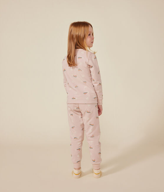 Kinderpyjama van geruwde fleece met sterren- en hartjesprint roze SALINE/wit MULTICO
