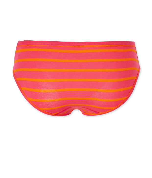 Gestreepte damesslip in origineel geribd katoen roze/oranje