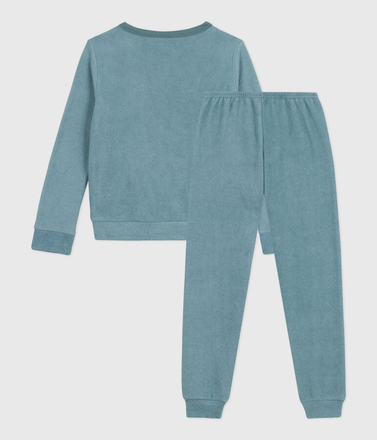 Effen pyjama van katoenen badstof voor kinderen blauw