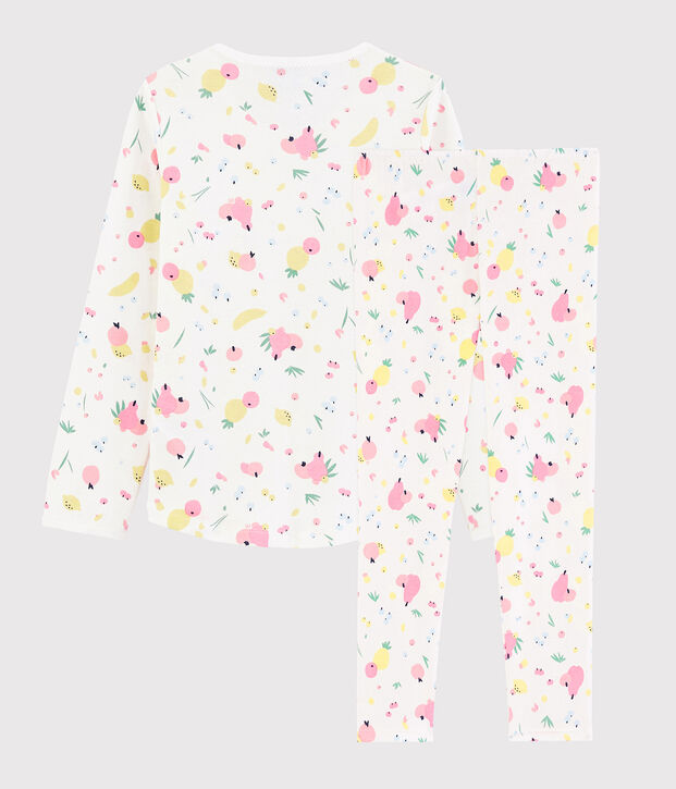 Pyjama imprim&eacute; fruits d'&eacute;t&eacute; petite fille en coton biologique blanc/multicouleur