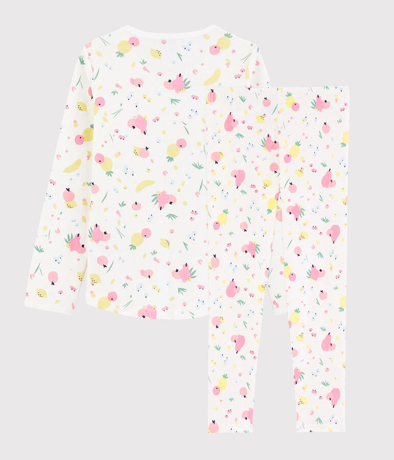 Pyjama imprim&eacute; fruits d'&eacute;t&eacute; petite fille en coton biologique blanc/multicouleur