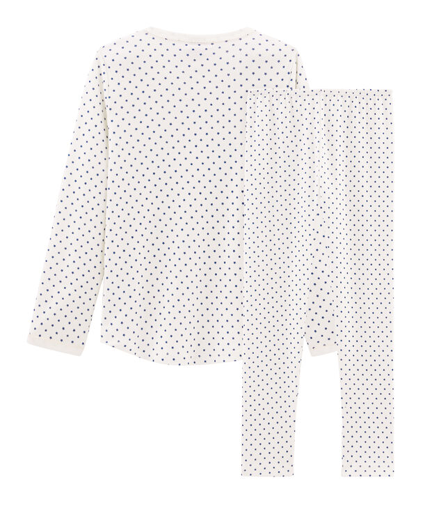 Pyjama petite fille en c&ocirc;te blanc/bleu