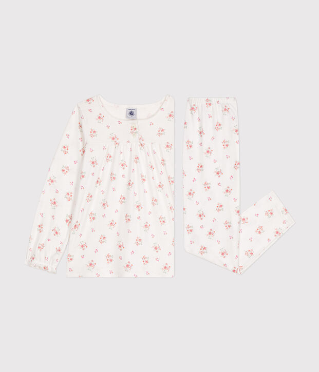 Katoenen kinderpyjama met bloemenprint wit/multicouleur