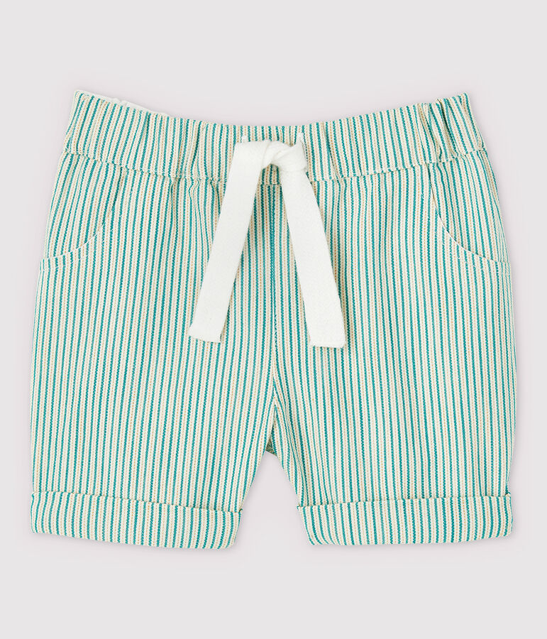 Short ray&eacute; en serge craquante b&eacute;b&eacute; gar&ccedil;on blanc/vert