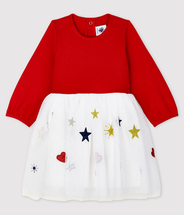 Jurk met lange mouwen babymeisje rood/multicouleur