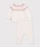 Gebreid babysetje met jacquardmotief. ecru/roze