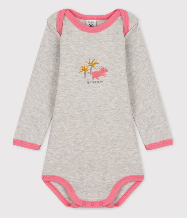 Body met lange mouwen voor babymeisjes grijs/roze