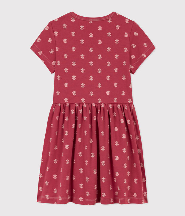 Meisjesjurk met print in katoen roze/ecru