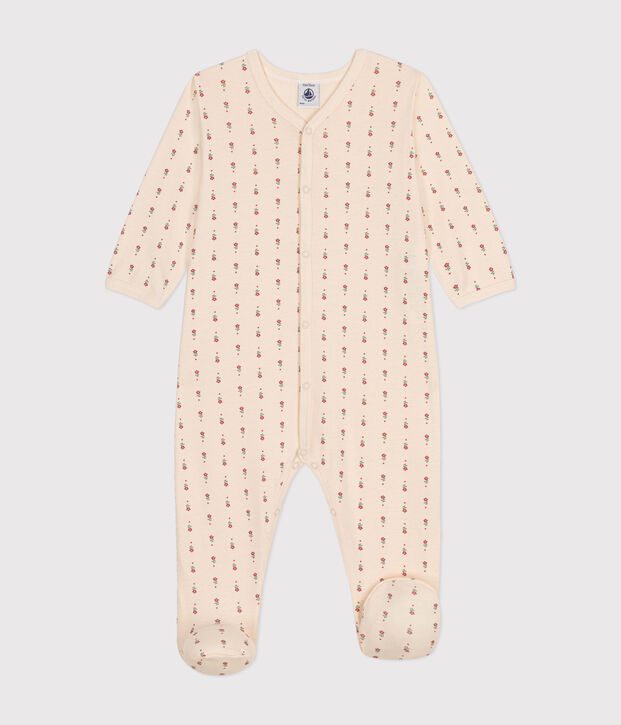 Pyjama imprim&eacute; fleur en coton b&eacute;b&eacute; &eacute;cru/multicouleur