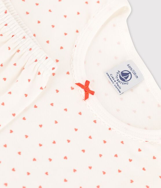 Pyjama petits cœurs petite fille en coton blanc MARSHMALLOW/ PAPAYE
