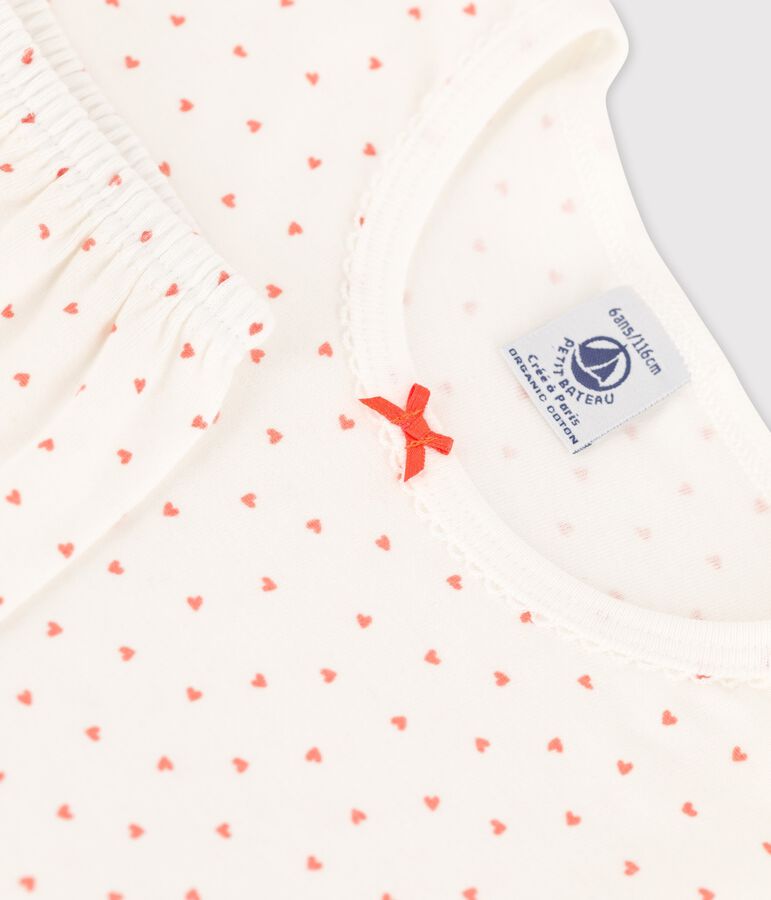 Pyjama petits c&oelig;urs petite fille en coton blanc MARSHMALLOW/ PAPAYE