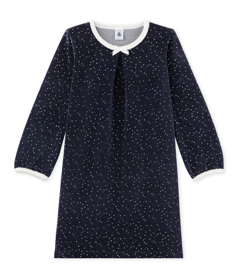 Chemise de nuit fille en bouclette velours blauw/grijs