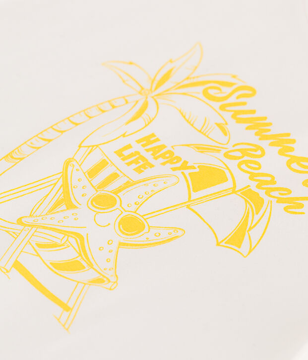 Tee-shirt enfant en coton manches courtes imprim&eacute; blanc/jaune