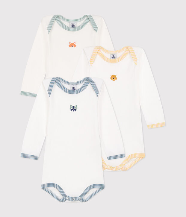 Setje met 3 katoenen babyrompertjes met lange mouw multicouleur