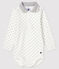 Body manches longues col polo bébé blanc MARSHMALLOW/gris GRIS
