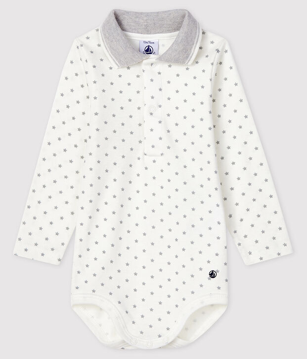 Romper met lange mouwen en polokraag wit/grijs