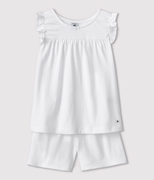 Pyjacourt blanc petite fille en coton fin blanc