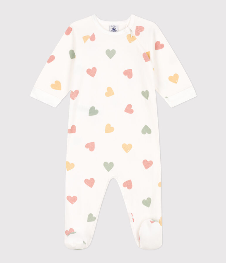 Pyjama coeurs multicolores en velours b&eacute;b&eacute; blanc MARSHMALLOW/blanc MULTICO